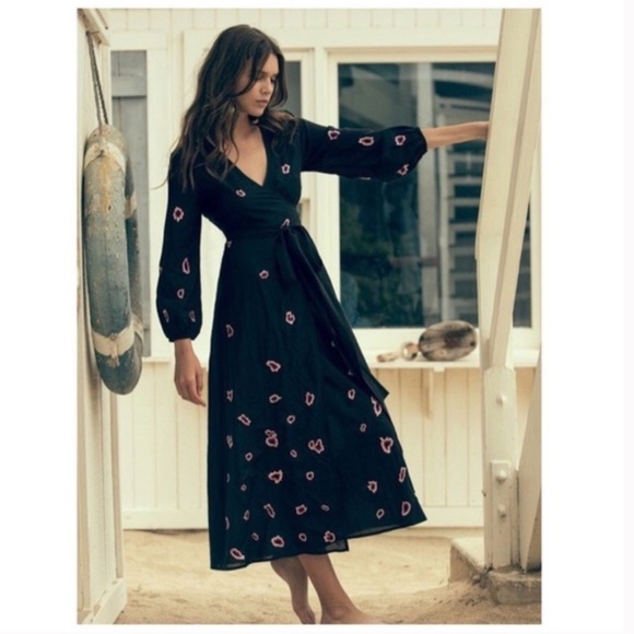 Misa Los Angeles Dresses & Skirts - MISA Los Angeles Georgie Wrap Midi Dress Black Sz XS bohochic